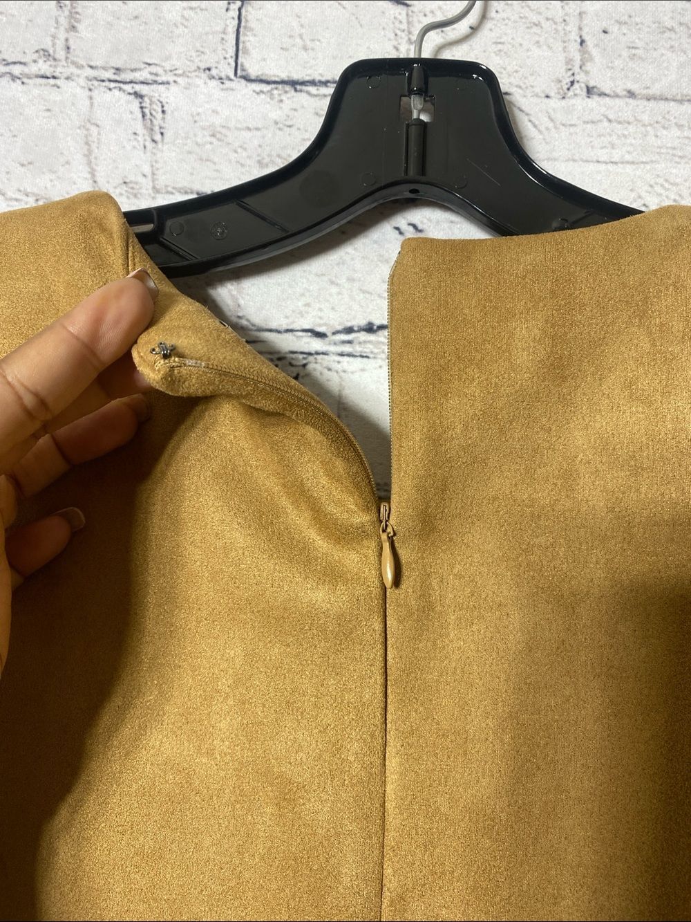 Anne Klein Dress Womens 14 Camel Faux Suede Sheath Midi Career NWT Stretch - Picture 7 of 12